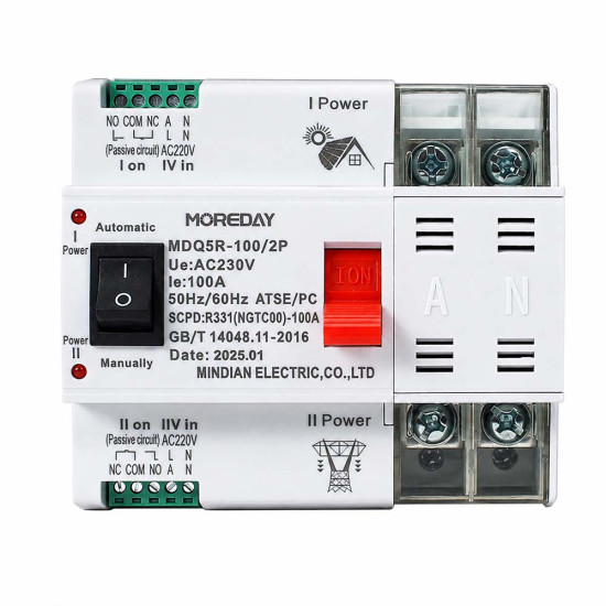220V Dual Power Automatic Transfer Switch Carisol-MDQ5R-100 2P 100A AC220V 220V Dual Power Automatic Transfer Switch Carisol-MDQ5R-100 2P 100A AC220V