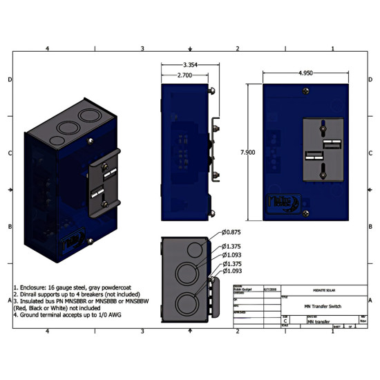 60 Amp Manual Transfer Switch Midnite Solar-MNTransfer-60A