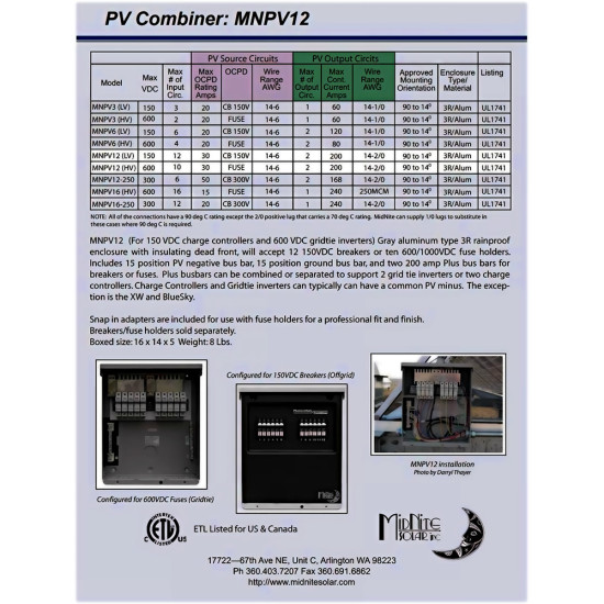 PV12 Combiner Box Midnite Solar-MNPV12