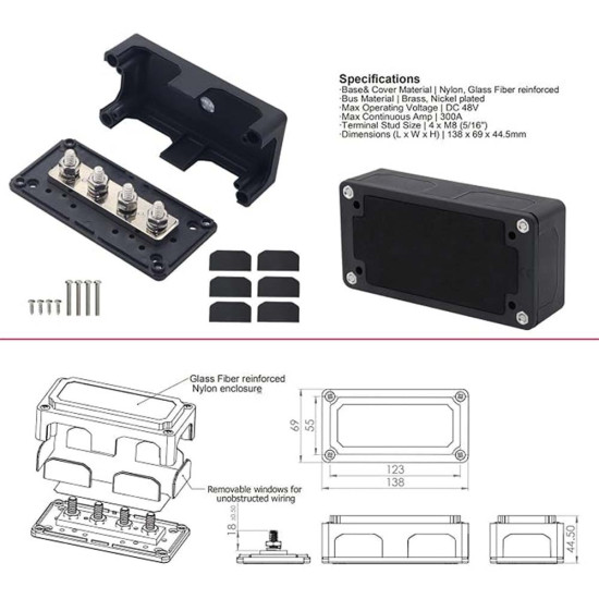300A Battery Bus Bar Black with Housing Carisol-Negative BB 300A Battery Bus Bar Black with Housing Carisol-Negative BB