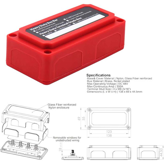 300A Battery Bus Bar Red with Housing Carisol-Positive BB 300A Battery Bus Bar Red with Housing Carisol-Positive BB