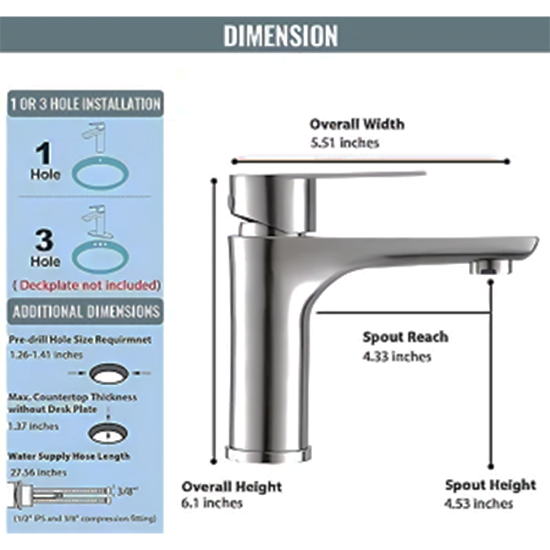 5.0 in Basin Mixer w-o pop-up Bisman-BMLF 002 SS