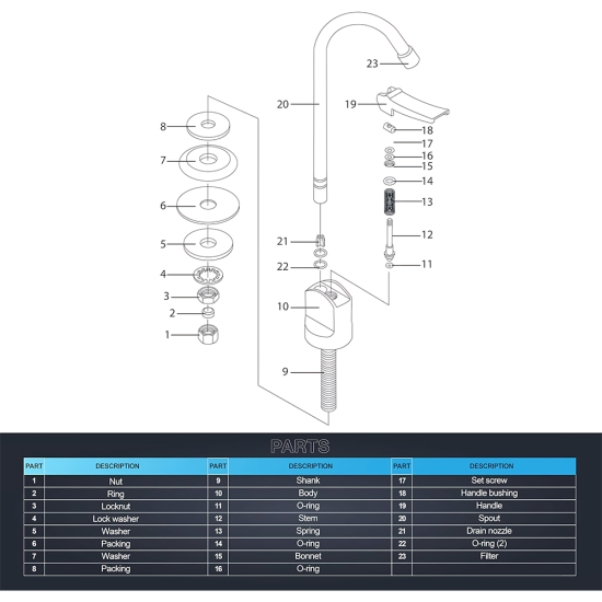 8.5 in Basic and Brass Series Glass Filter Mixer  Ez-Flo-10896LF