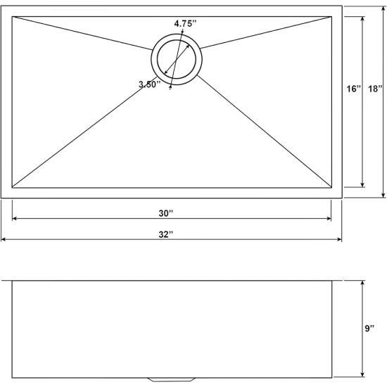9 X 30 X 18 in. Handmade Single Bowl UM Square SS Kitchen Sink Bisman-BM30189 9 X 30 X 18 in. Handmade Single Bowl UM Square SS Kitchen Sink Bisman-BM30189