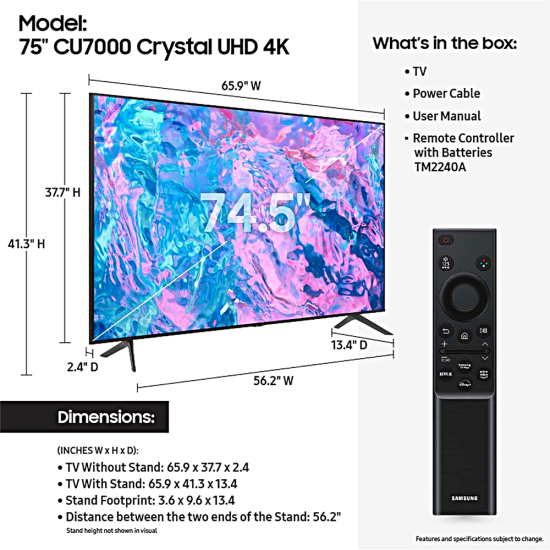 75 in. Smart Television Samsung-UN75CU7000