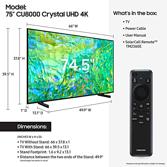 75 in. Smart Television Samsung-UN75CU8000